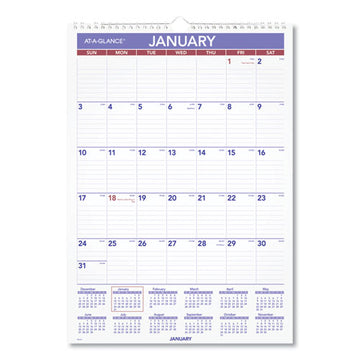 AT-A-GLANCE® Monthly Wall Calendar With Ruled Daily Blocks, 12 X 17, White Sheets, 12-month (jan To Dec): 2022 freeshipping - TVN Wholesale
